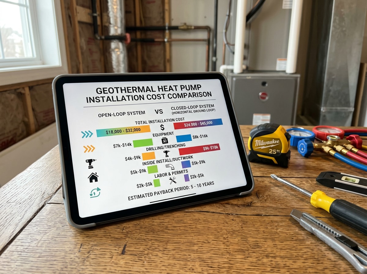 Cost comparison chart for geothermal heat pump installation by system size in 2026